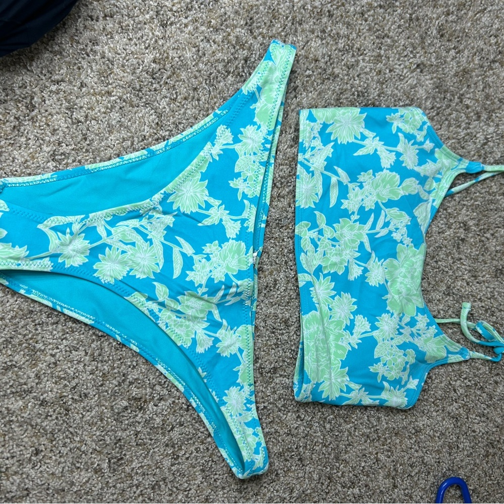 Floral Blue and Green Bikini Set